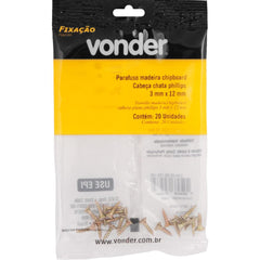 Parafuso Madeira Chipboard Phillips 3x12 c/ 20 peças Vonder