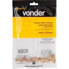 Parafuso Madeira Chipboard Phillips 3x16 c/ 20 peças Vonder