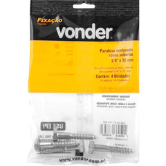 Parafuso Sextavado Rosca Soberba 1/4''x35mm 4 peças Vonder