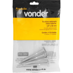 Parafuso Sextavado Rosca Soberba 1/4''x50mm 4 peças Vonder