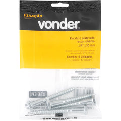 Parafuso Sextavado Rosca Soberba 1/4''x55mm 4 peças Vonder