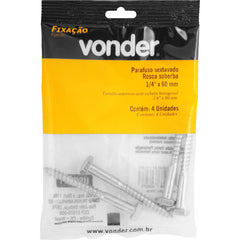 Parafuso Sextavado Rosca Soberba 1/4''x60mm 4 peças Vonder