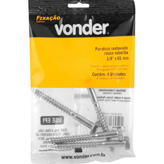 Parafuso Sextavado Rosca Soberba 1/4''x65mm 4 peças Vonder