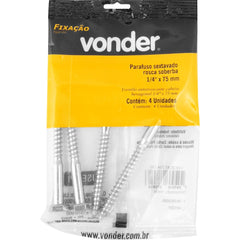 Parafuso Sextavado Rosca Soberba 1/4x75mm c/ 4 peças Vonder