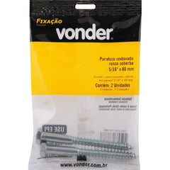 Parafuso Sextavado Rosca Soberba 5/16''x80mm 2 peças Vonder