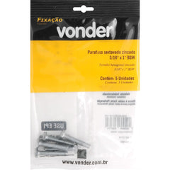 Parafuso Sextavado Zincado 3/16''x1'' Bsw c/ 5 peças Vonder
