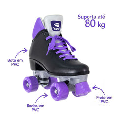 Patins Bel Quad Retro Basic Preto/Roxo Tam 38