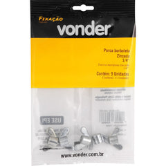 Porca Borboleta Zincada 1/4'' com 5 peças Vonder