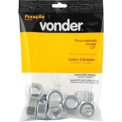 Porca Sextavada de 1/2'' Rosca Unc Cartela c/ 6 peças Vonder