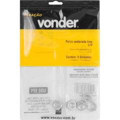 Porca Sextavada Inox 1/4'' com 5 peças Vonder