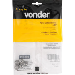 Porca Sextavada Inox 3/16'' com 5 peças Vonder