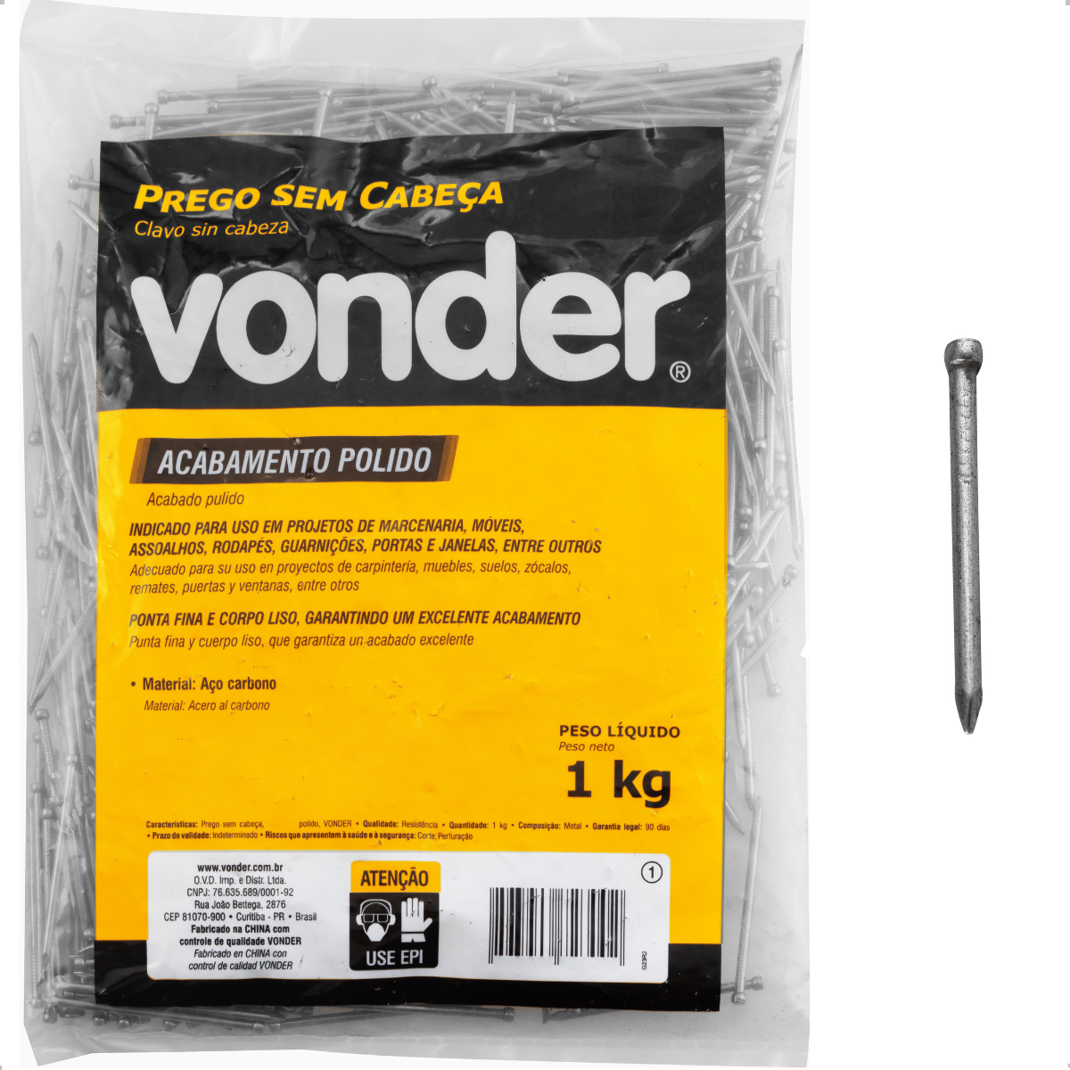Prego sem Cabeça 12 x 12" Polido 1 Kg Vonder