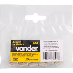 Rebite Aço Carbono M4 Rebite Manual Rosca Pacote 10 Vonder