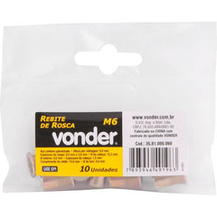 Rebite Aço Carbono M6 Rebite Manual Rosca Pacote 10 Vonder