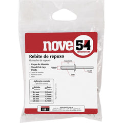 Rebite Repuxo De Alumínio 4,0x22,0mm Mandril Aço Com 50 Peça