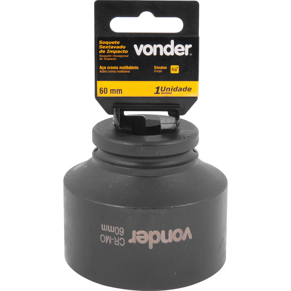Soquete Sextavado Impacto Encaixe 3/4" 60mm Aço Cromo Vonder