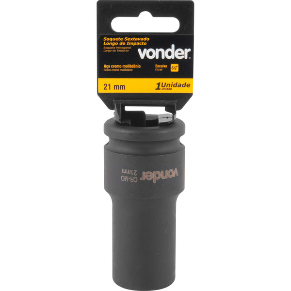 Soquete Sextavado Impacto Longo 3/4" 21mm Aço Cromo Vonder