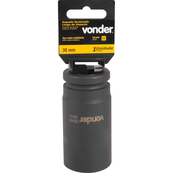 Soquete Sextavado Impacto Longo 3/4" 30mm Aço Cromo Vonder