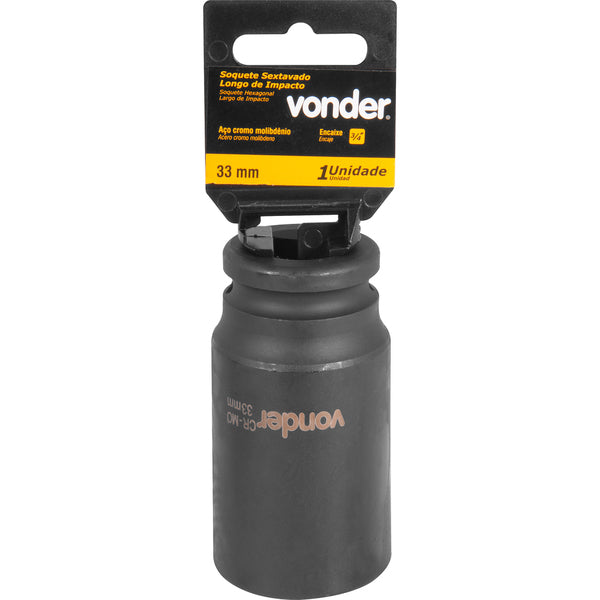 Soquete Sextavado Impacto Longo 3/4" 33mm Aço Cromo Vonder
