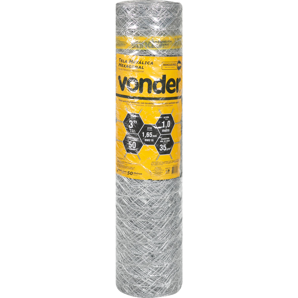 Tela Metálica Mangueirão Hex Malha 3'' BWG16 1,0m 50m Vonder