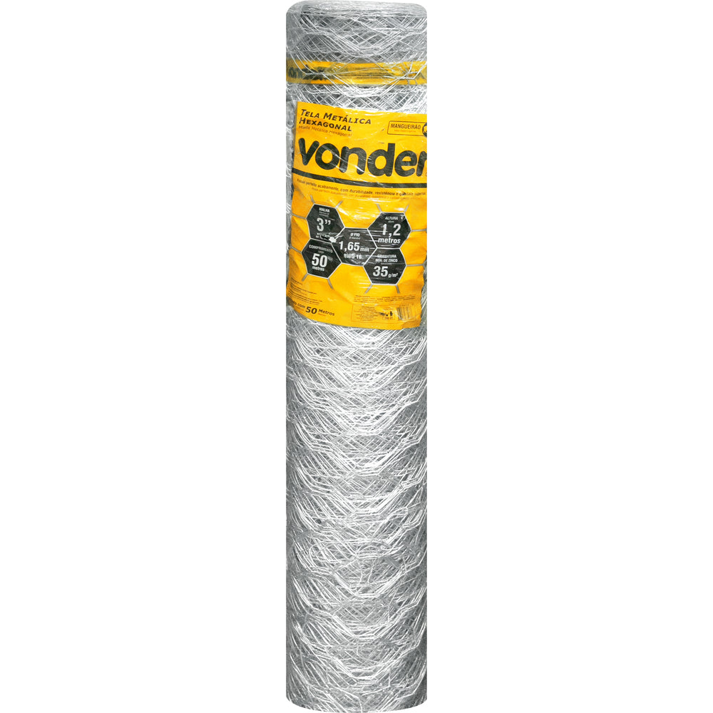 Tela Metálica Mangueirão Hex Malha 3'' BWG16 1,2m 50m Vonder