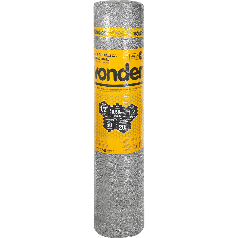 Tela Metálica Viveiro Hex Malha 1/2'' BWG24 1,2m 50m Vonder