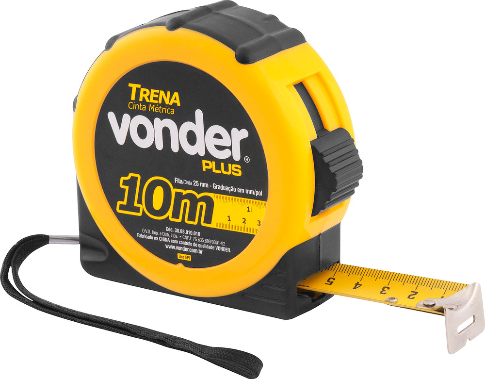 Trena aço 10mx25mm curta emborrachada - Vonder Plus