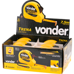 Trena aço 7,5mx25mm curta c/ caixa expositora 6 peças Vonder