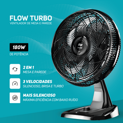 Ventilador 2 em 1 Mesa e Parede 180W 50 cm 8 Pás Potente Silencioso e Econômico com 3 Velocidades WAP FLOW TURBO 220V